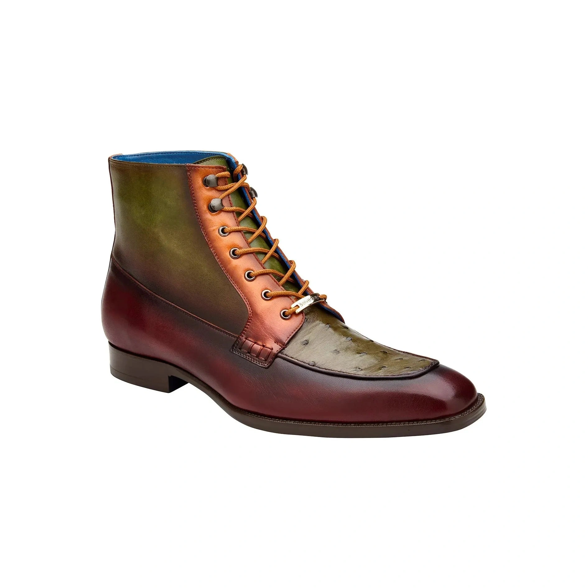 Belvedere-Burgunder-Lederstiefel: Griechischer Geist, italienische Opulenz, Straußenfeder-Flair! Einzigartig.